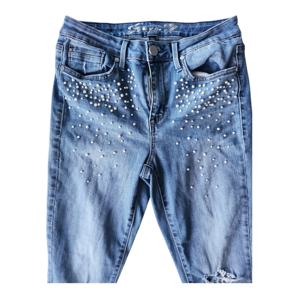 Seven7 Seven Jeans Mid Rise Skinny Pearl Embellishment Jeans Women's 8 - Picture 2 of 7